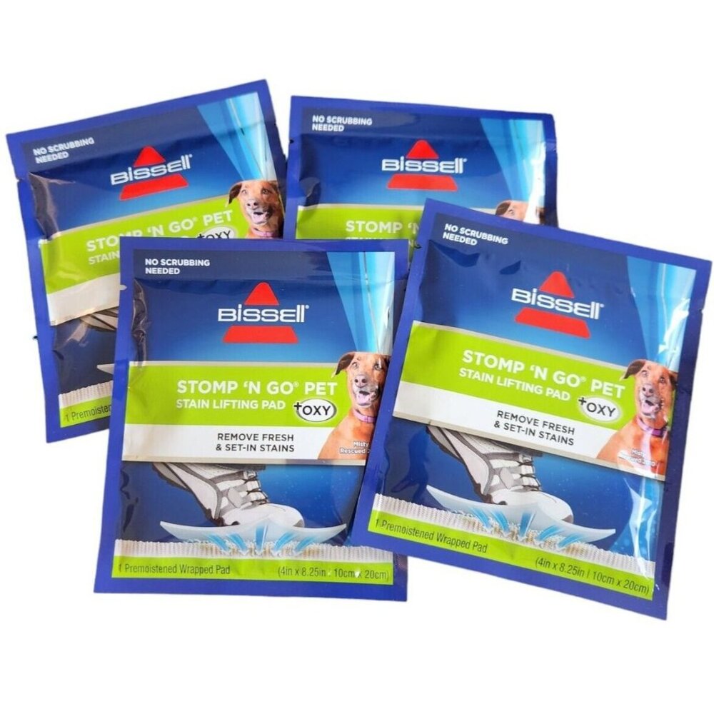 Bissell 4 Pack Stomp 'N Go Pet Stain Lifting Pad + OXY For Carpet Set In Stains